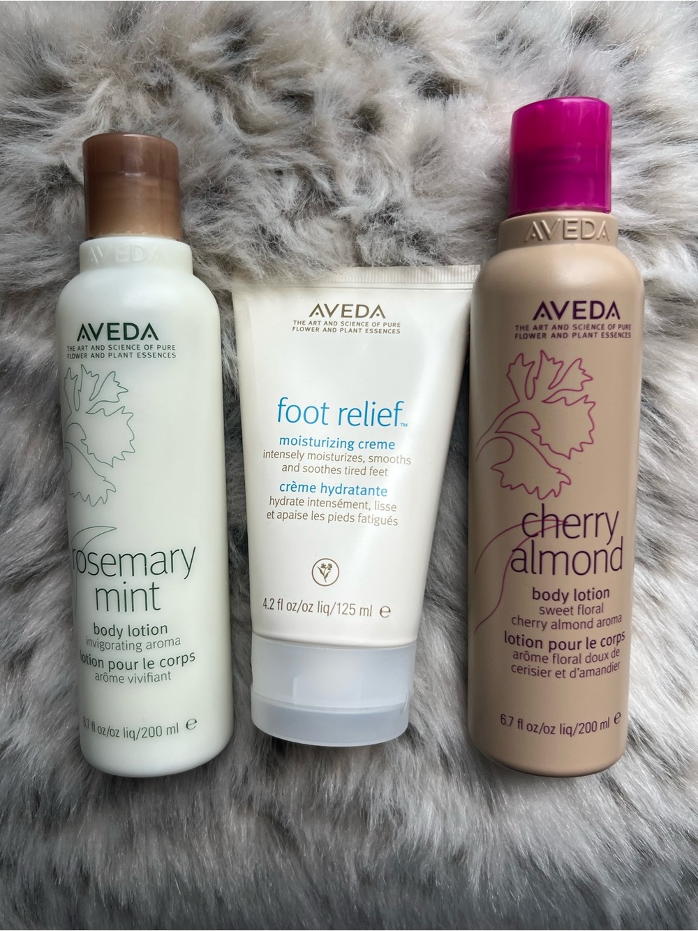 Aveda Body Foot Trio Cherry Almond Lotion, Rosemary Mint lotion, and Foot Cream